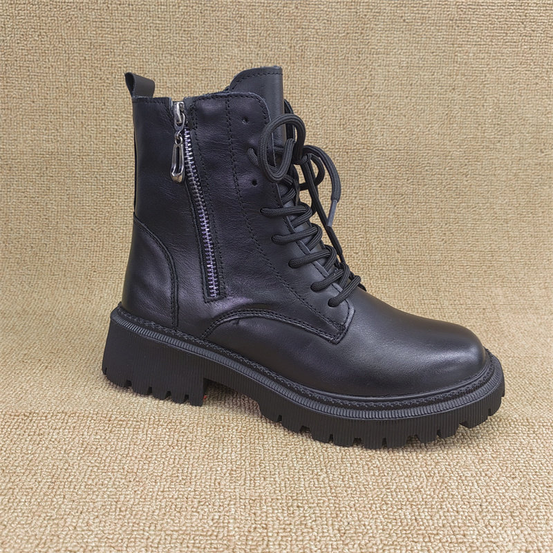 工厂直销断码处理真皮女鞋2025冬款圆头厚底加绒保暖侧拉链马丁靴,女鞋,马丁靴,淘宝优惠券,粉丝福利购,淘宝优惠卷