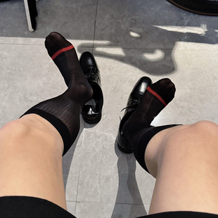 纯黑透明丝袜商务袜透气夏季 D.M超薄中筒袜锦纶男士 长袜正装