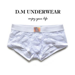 四角短裤 个性 低腰性感蕾丝网纱透明网眼透气****平角裤 D.M男内裤