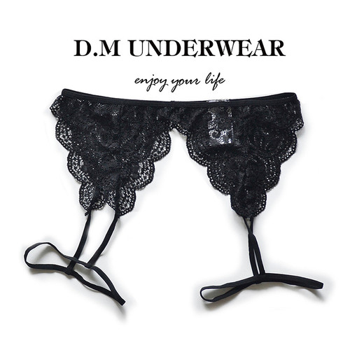 D.M男士丁字裤性感情趣蕾丝网眼个性透气吊带套腿诱惑镂空T型内裤