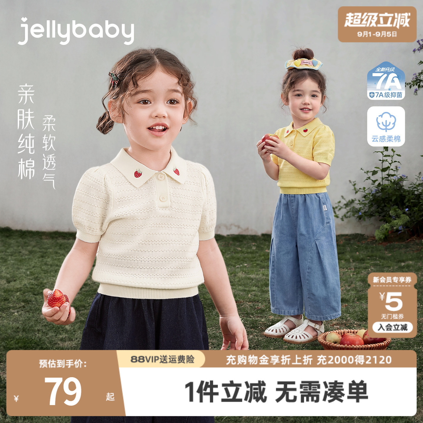 女童短袖上衣6岁宝宝夏季衣服纯棉小童夏装t恤2026新款儿童针织衫图片