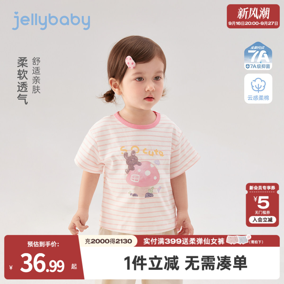 儿童条纹短袖T恤夏季2026新款女童纯棉宽松透气上衣男童印花夏装图片
