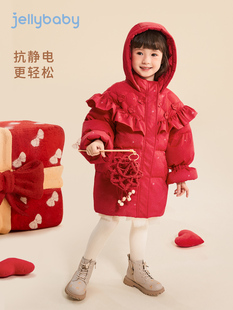 女童羽绒服2024小童冬款衣服中长款冬装宝宝加厚儿童红色外套冬季