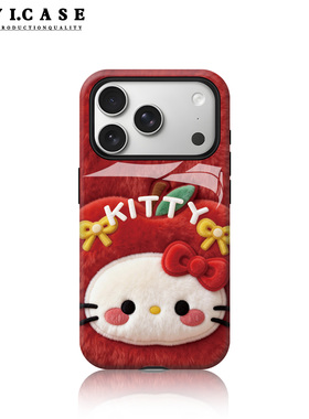 新年凯蒂猫手机壳适用苹果17AIR可爱HelloKitty猫15马年iPhone16女款PROMAX毛绒11闺蜜14PLUS红色13菲林12PRO