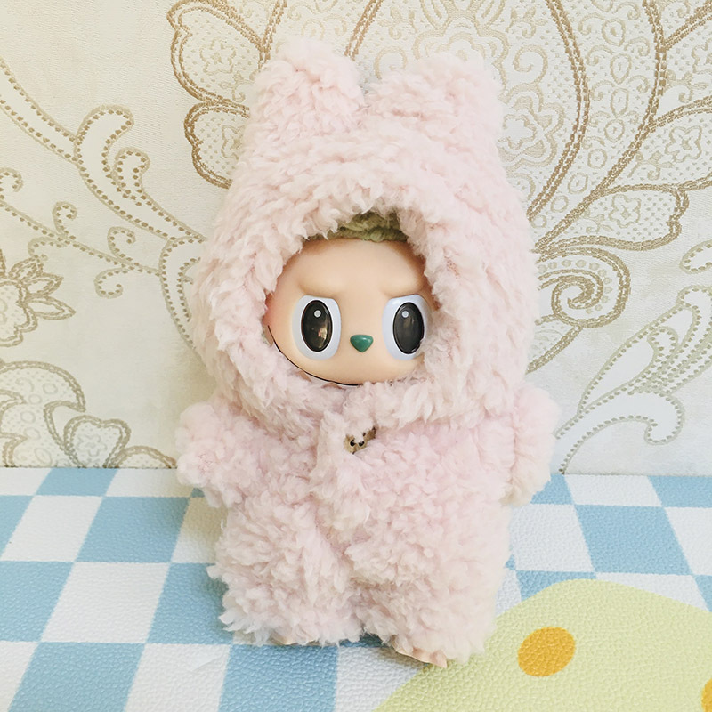 17cm搪胶毛绒公仔衣服拉布布挂件粉色连体服服装配件盲盒玩偶娃衣