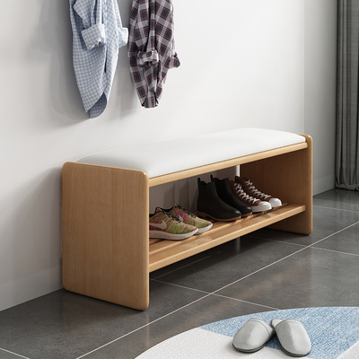 极速北欧实木换鞋凳软包坐垫椅子家用现代L简约穿鞋凳子门口坐式