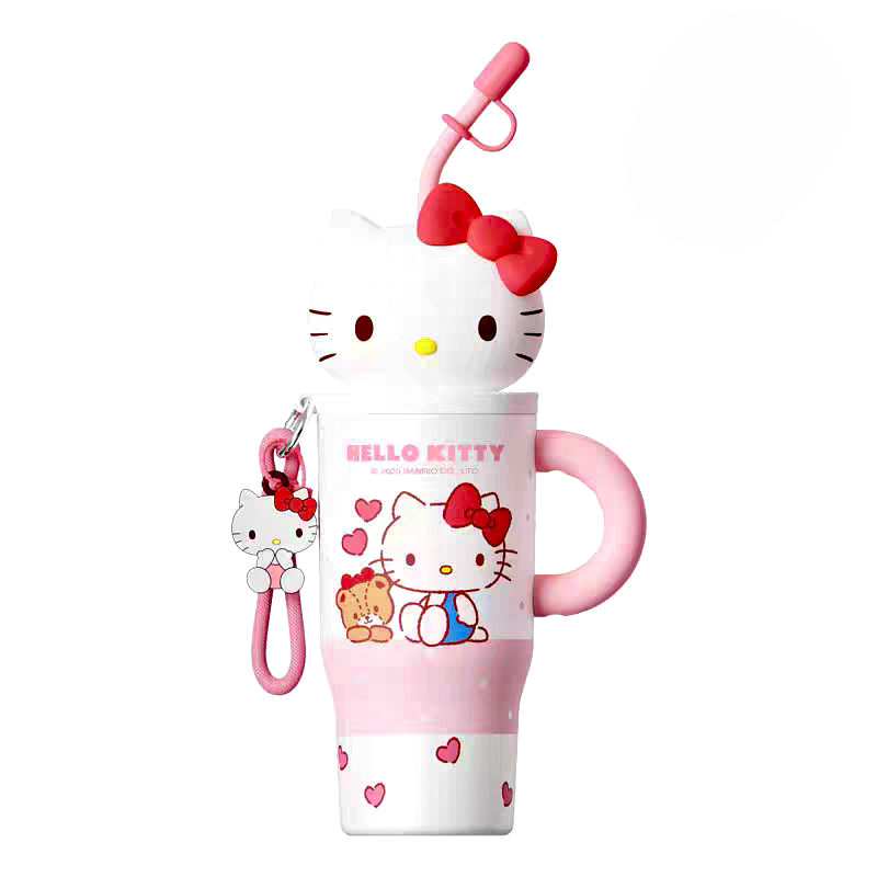 三丽欧凯蒂猫保温杯大容量女高颜值可爱水杯便携316不锈钢吸管杯
