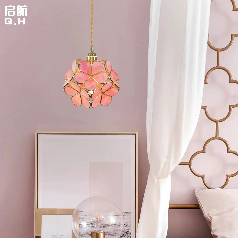 日式黄铜玻璃花瓣餐厅咖啡厅吊灯简约创意温馨儿童房卧室床头灯具