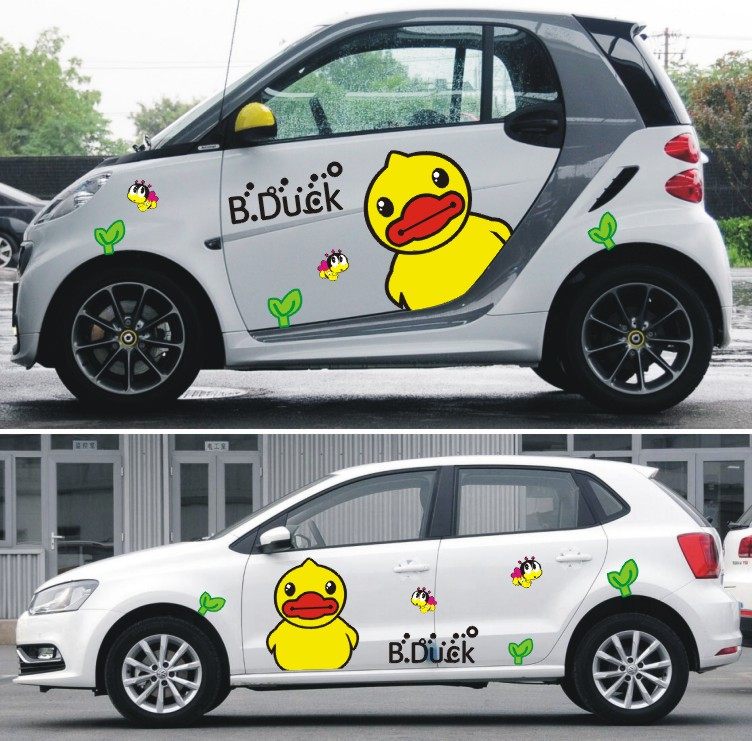涡轮增鸭车贴纸卡通趣味装饰防水小黄鸭可爱卡通小鸭汽车贴纸划痕