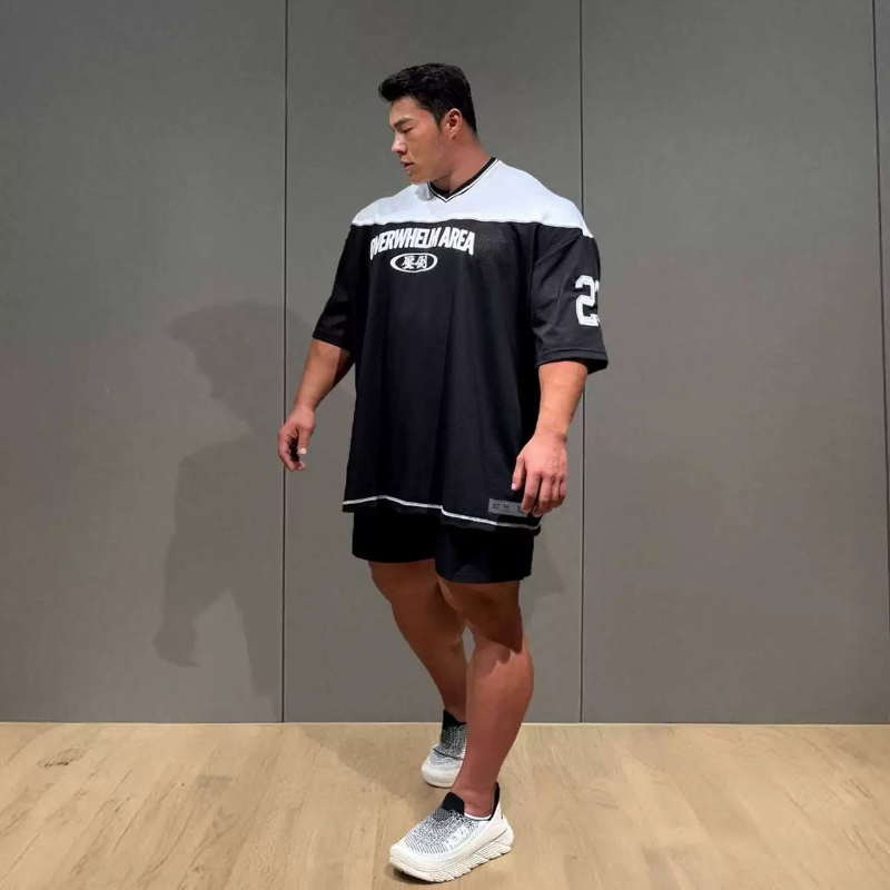 朴才勋联名压倒橄榄球服短袖T恤男运动健身健美训练宽松透气速干,运动服/休闲服装,运动T恤,淘宝优惠券,粉丝福利购,淘宝优惠卷
