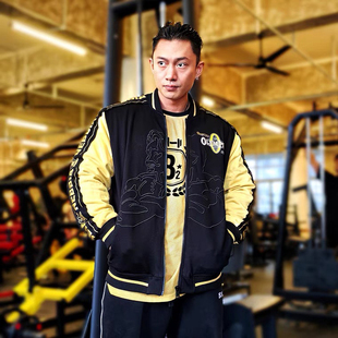 2024奥赛联名60周年卫衣男健身PRO运动外套美式棒球服黑黄版