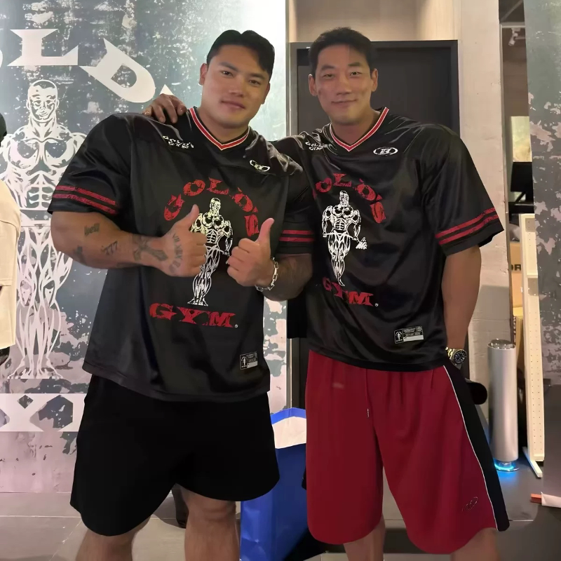 GOLD'S GYM联名BORNTOWIN韩国橄榄球服运动健身网眼透气训练宽松