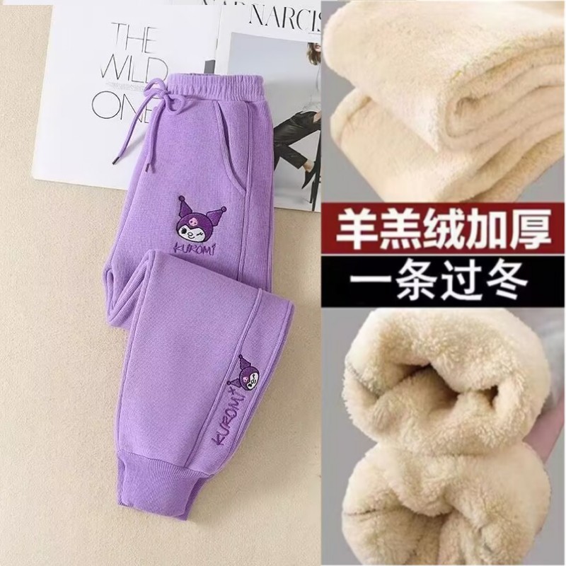 女童冬季羊羔绒长裤运动精美刺绣