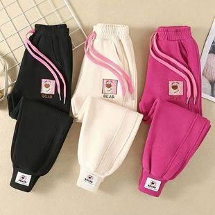 秋冬新款 中大童女孩运动裤 儿童外穿2025新款 秋装 长裤 女童加绒卫裤