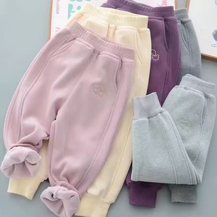 一体绒加厚运动裤 儿童加绒裤 秋冬款 女童奥利绒保暖长裤 子2025新款