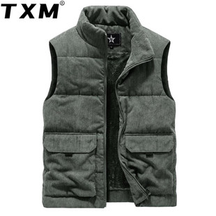 灯芯绒马甲男秋冬季 坎肩外套 加绒保暖背心复古羊羔绒马夹加厚大码