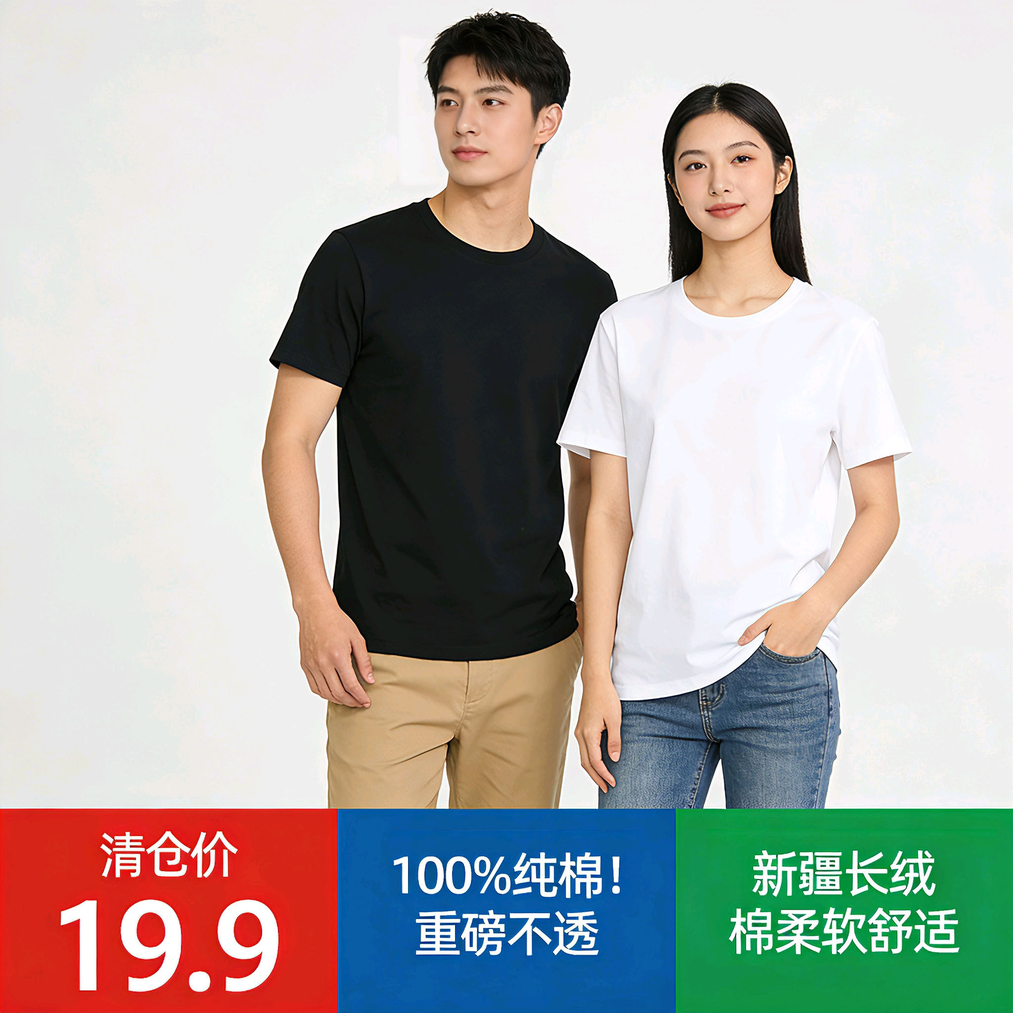 三本针重磅100%纯棉男女同款夏季短袖T恤女纯白色体恤衫美式白t - 淘宝联盟商品