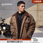 BD健美站巴恩风羊羔绒外套男冬季 加厚翻领绣花夹克外套男宽松保暖