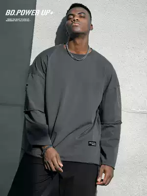 BD POWER UP round neck long sleeve T-shirt men loose Hole harbor style T-shirt men ins trend wild two pieces