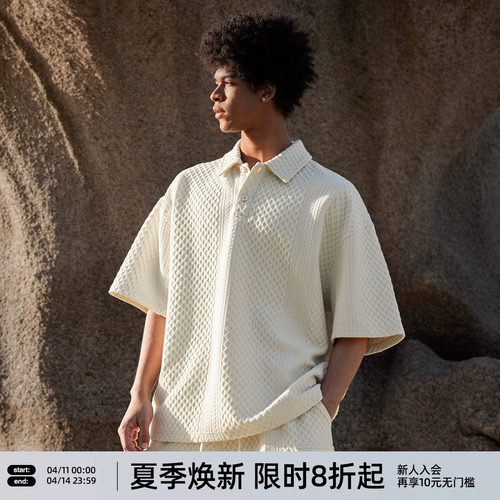 夏季重磅肌理翻领宽松POLO衫男