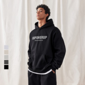 bdpowerup秋季 摇粒绒套头上衣简约加厚印花连帽运动卫衣男宽松