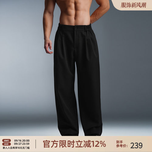 美式梭织黑色直筒裤男