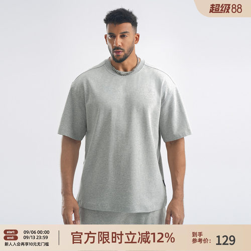 美式纯色大码运动t恤男