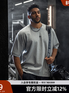 【空气层】BD健美站320G大码宽松短袖男士重磅简约排扣运动T恤男