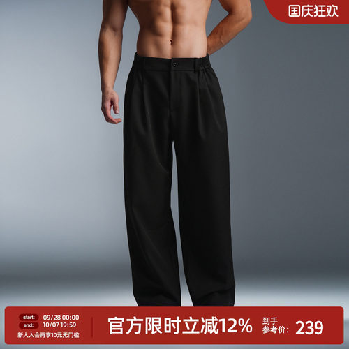 美式梭织黑色直筒裤男