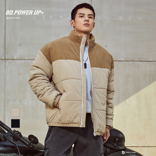 BD新款外套男冬季保暖面包服简约拼接立领棉服男宽松 - 封面
