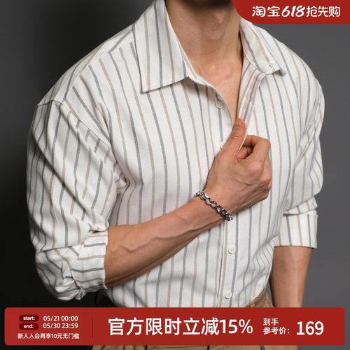 老钱风条纹长袖衬衫男