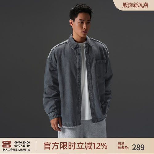 复古大码牛仔长袖衬衫
