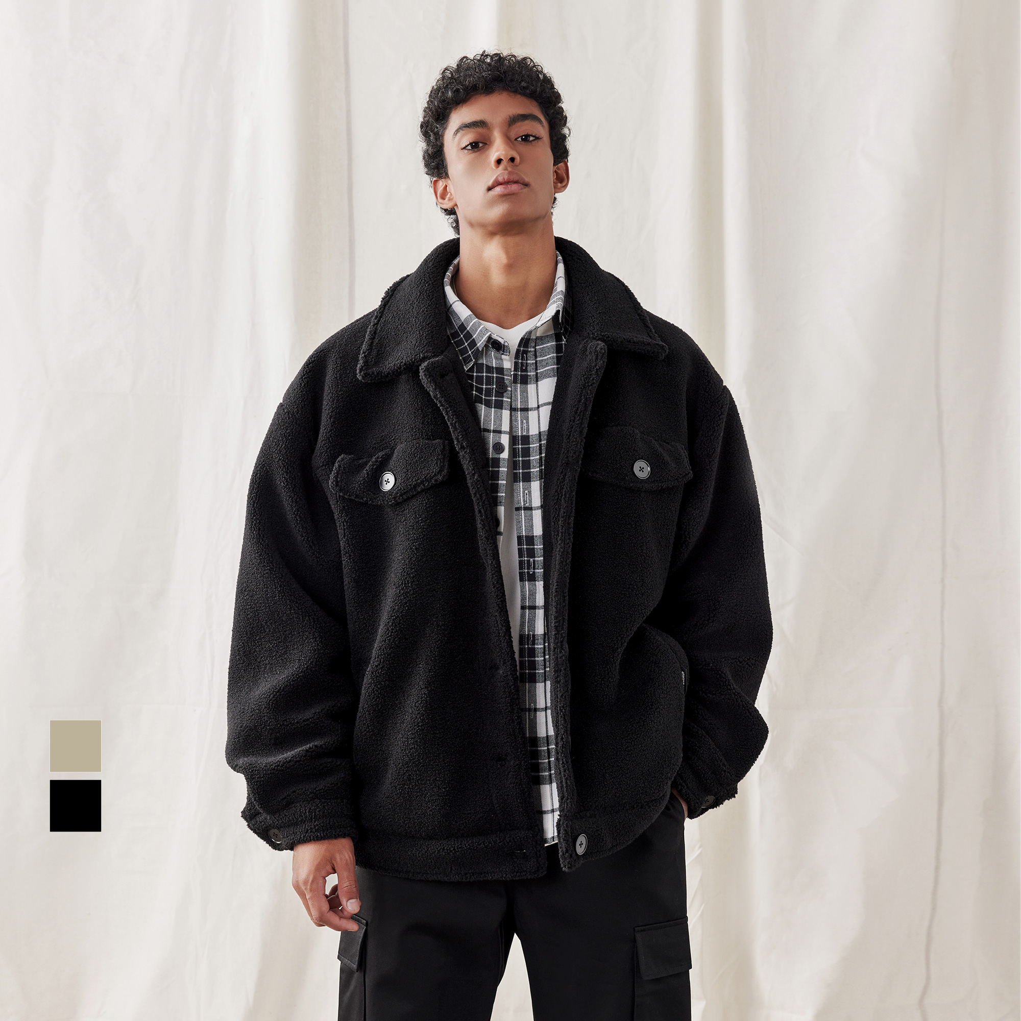 翻领羊羔绒外套宽松保暖