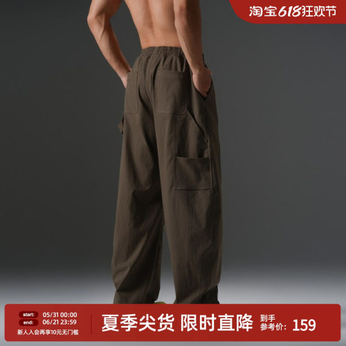 美式大码工装风弯刀裤