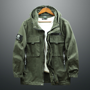 春季迷彩外套户外军迷工装夹克上衣2021宽松潮连帽休闲多口袋男士