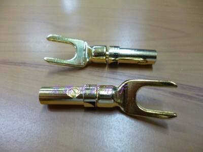 音箱叉插 Nakamichi 喇叭Y插头 纯铜镀24K金喇叭叉子 喇叭插头