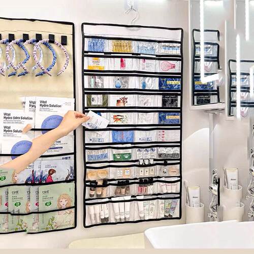 家用壁挂式浴室化妆品小样收纳盒粉饼精华面膜收纳袋护手霜置物盒