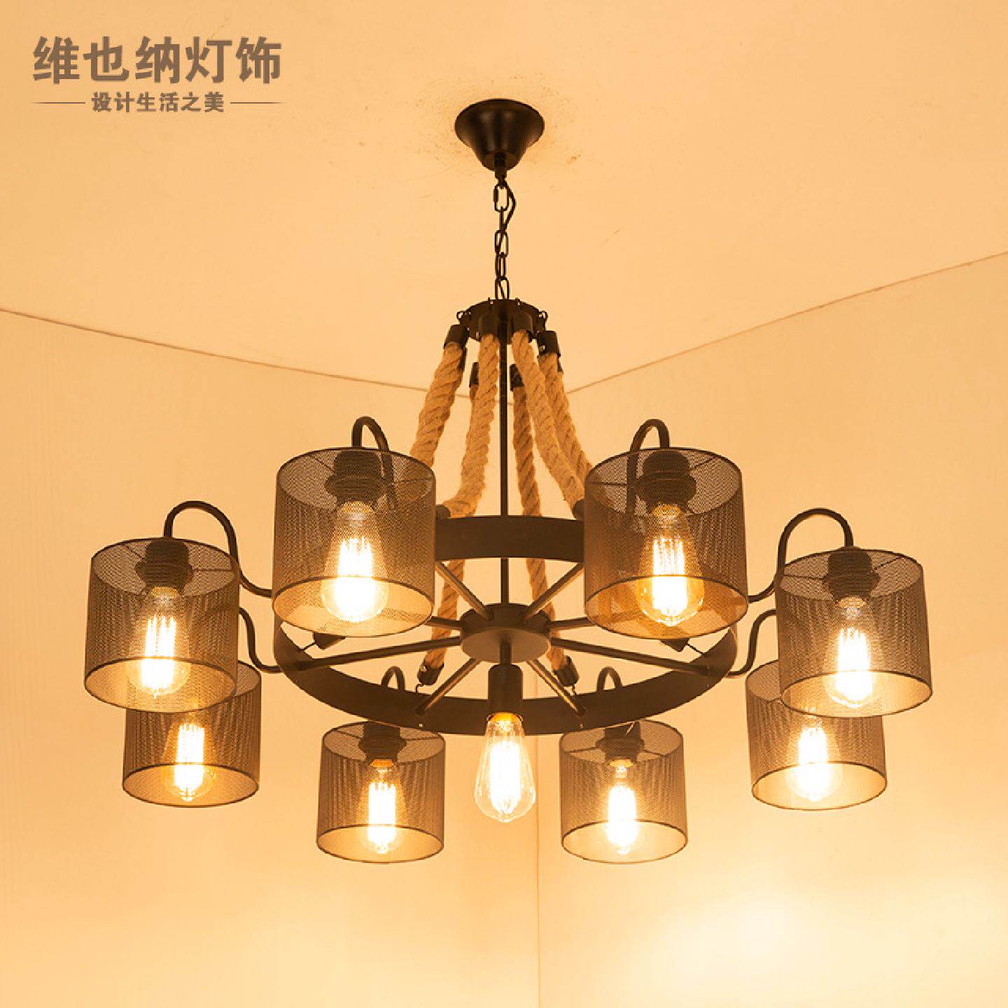 工业风复古麻绳吊灯创意个性酒吧饭店铺商用餐厅清吧美式铁艺灯具