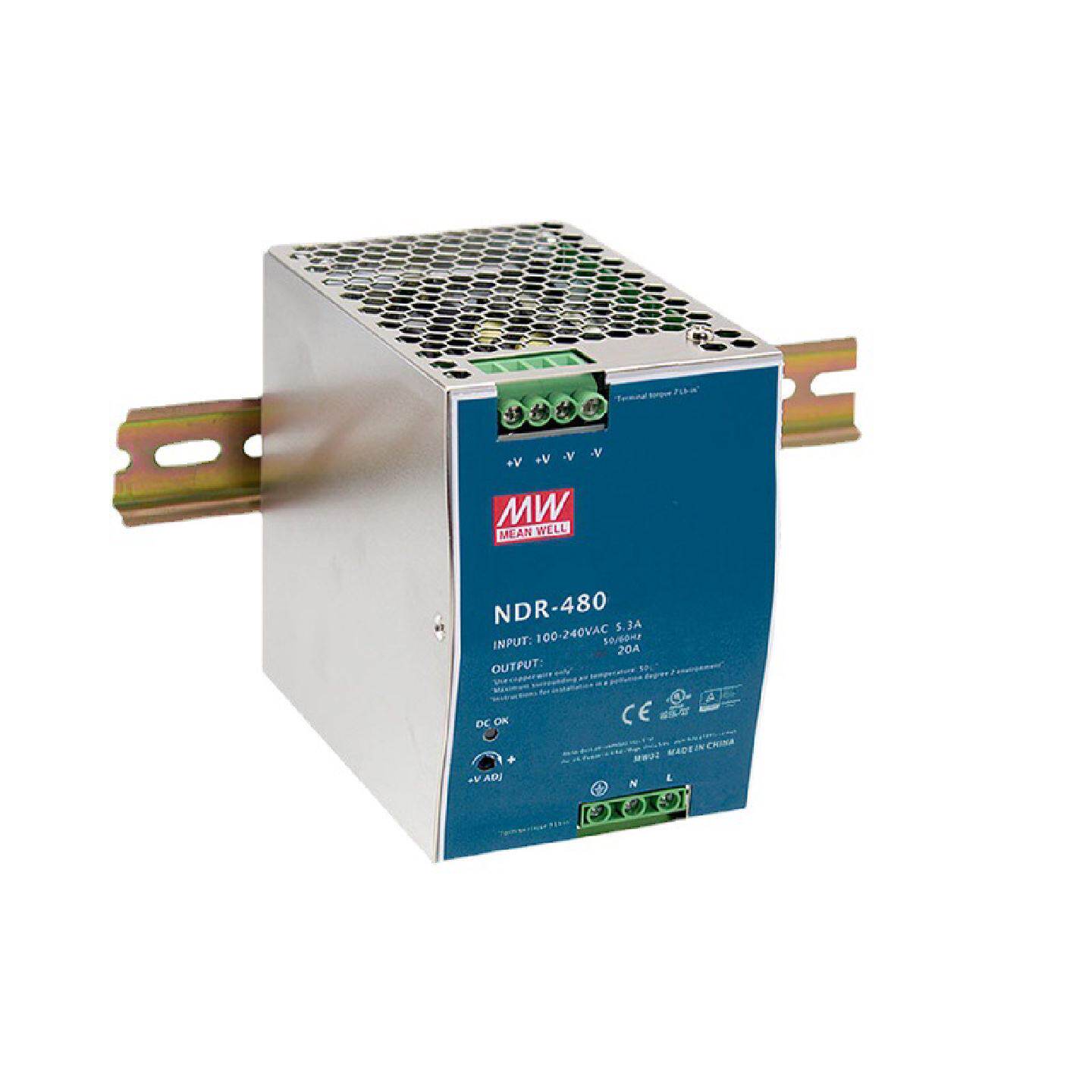 台湾明纬NDR-480-24/48工业设备PFC轨道型单组电源480W/48V/10A