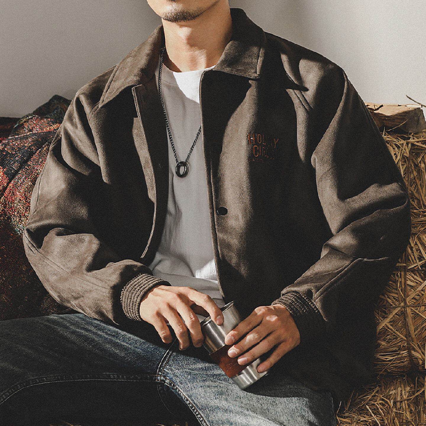 曼品质美式重磅复古麂皮棒球服外套男2026新款空气层潮牌春季教练