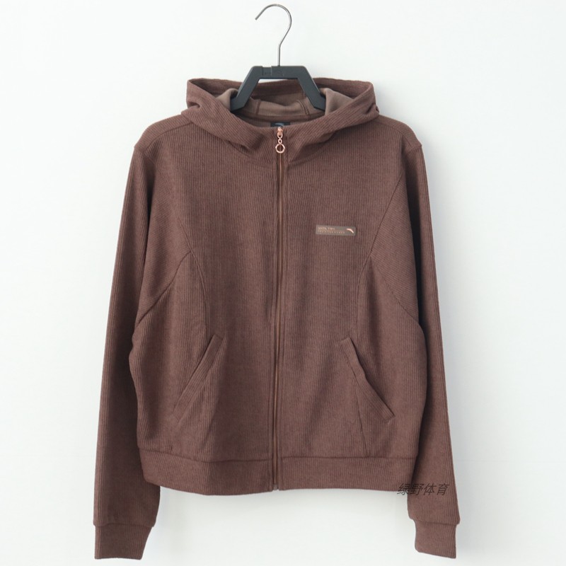 安踏女外套开衫卫衣春秋舒适透气连帽休闲针织运动上衣162437712