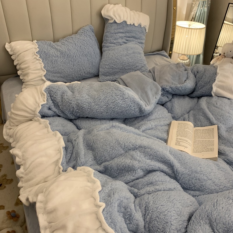 冬季韩式公主风牛奶羊羔绒四件套