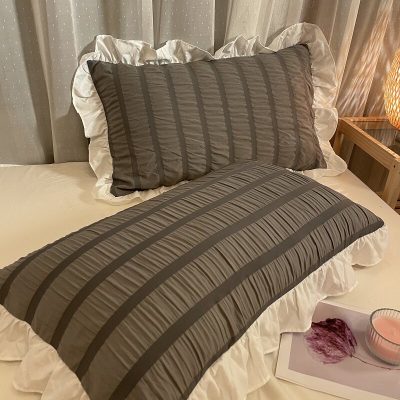 一对枕套北欧风简约灰色单双人枕头套耐脏泡泡花边信封枕48*74cm,床上用品,枕套,淘宝优惠券,粉丝福利购,淘宝优惠卷