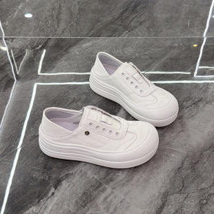 真皮厚底大头小白鞋女2026春款一脚蹬两穿休闲板鞋轻便舒适松糕鞋