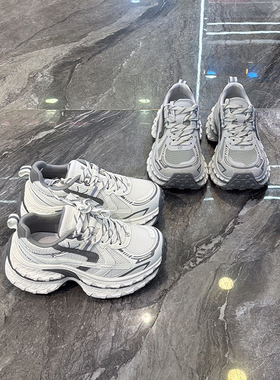 小个子6cm松糕厚底老爹鞋女2026春新款透气网面灰色休闲运动鞋潮