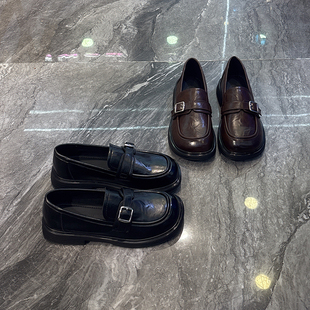 英伦风真皮厚底小皮鞋女2025秋新款轻便增高显脚小一脚蹬浅口单鞋