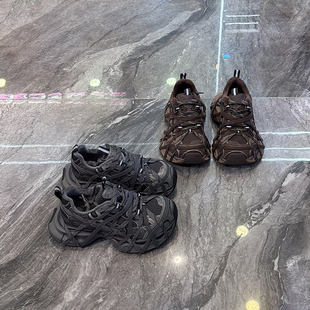 轻便增高显脚小运动鞋 女2025秋冬款 真皮绑带厚底加绒老爹鞋 时髦