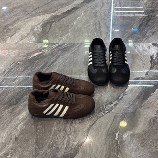 显脚小加绒系带运动阿甘鞋 女2025冬新款 真皮平底加绒德训鞋 软底