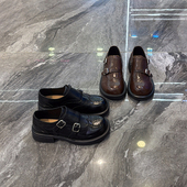 真皮粗跟布洛克雕花孟克小皮鞋 单鞋 女2026春新款 皮带扣显脚小时装