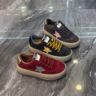 复古真皮厚底做旧脏脏鞋女2025秋新款甜酷拼色系带休闲星星板鞋潮